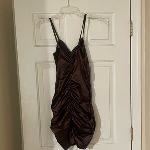 Silk Brown Ruched Dress